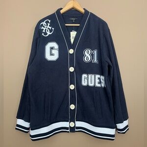 {Guess} Noele Boucle Varsity Cardigan Oversized in Daring Ocean - Small - NWT